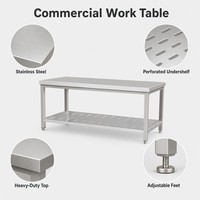 Table de travail hygiénique en acier inoxydable double couche, ventilée, avec égouttoir perforé inférieur, pour cuisines professionnelles robustes