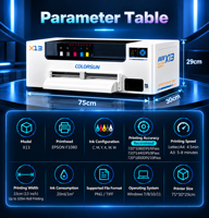 Printer DTF Otomatis A3 X13 Epson XP600 dengan Oven Lebar 33cm, Sirkulasi Tinta Putih untuk Pencetakan Kaos dan Tas