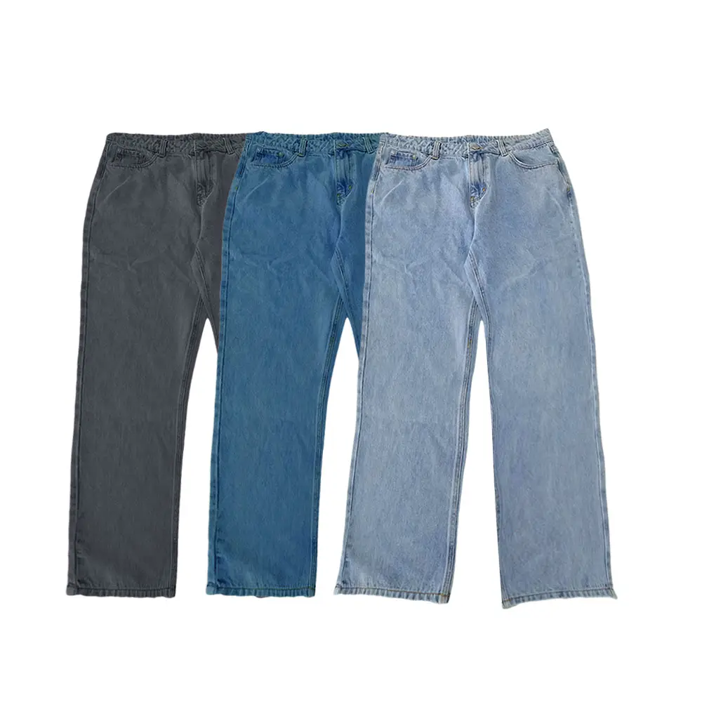 Custom European Loose Fit Blank Wash Jeans Male Female Wide Leg Denim Pants Mid Waist Straight Men Plain Baggy Jeans