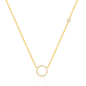 CANNER Venta al por Mayor de Collares Sencillos de Plata de Ley 925, Colgante Geométrico Hueco de Círculo Redondo con Diamantes, Collares Chapados en Oro de 18K - Product Image 1