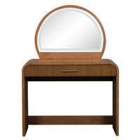 Coiffeuse moderne en bois avec miroir semi-circulaire éclairé par LED et tiroir pour station de maquillage de chambre