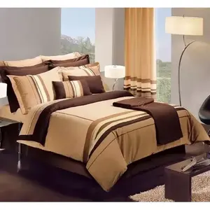 Juego de Ropa de Cama de Algodón de 12 Piezas con Diseño de Rayas Clásicas para el Hogar, Color Chocolate - Product Image 4