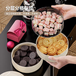 ภาชนะเก็บอาหารทรงกลมหรูหรา ฝาปิดแบบคลิปสามชั้น สำหรับขนม ลูกอม ถั่ว ใช้ในงานปาร์ตี้ สีแดงคริสต์มาส - Product Image 1