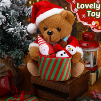 Ours en peluche unique pour Noël, avec tenue de Père Noël et seau, et mini bonhomme de neige en peluche