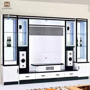 <span class=keywords><strong>Meuble</strong></span> <span class=keywords><strong>TV</strong></span> Moderne en Bois Sombre avec Espace <span class=keywords><strong>pour</strong></span> <span class=keywords><strong>Grand</strong></span> Écran et Vitrine à Porte en Verre avec Haut-parleurs Assortis - Product Image 5