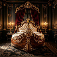 Meubles de chambre à coucher de style rococo français, lit en bois massif sculpté à la main de style bateau pirate, lit en bois classique américain de taille king