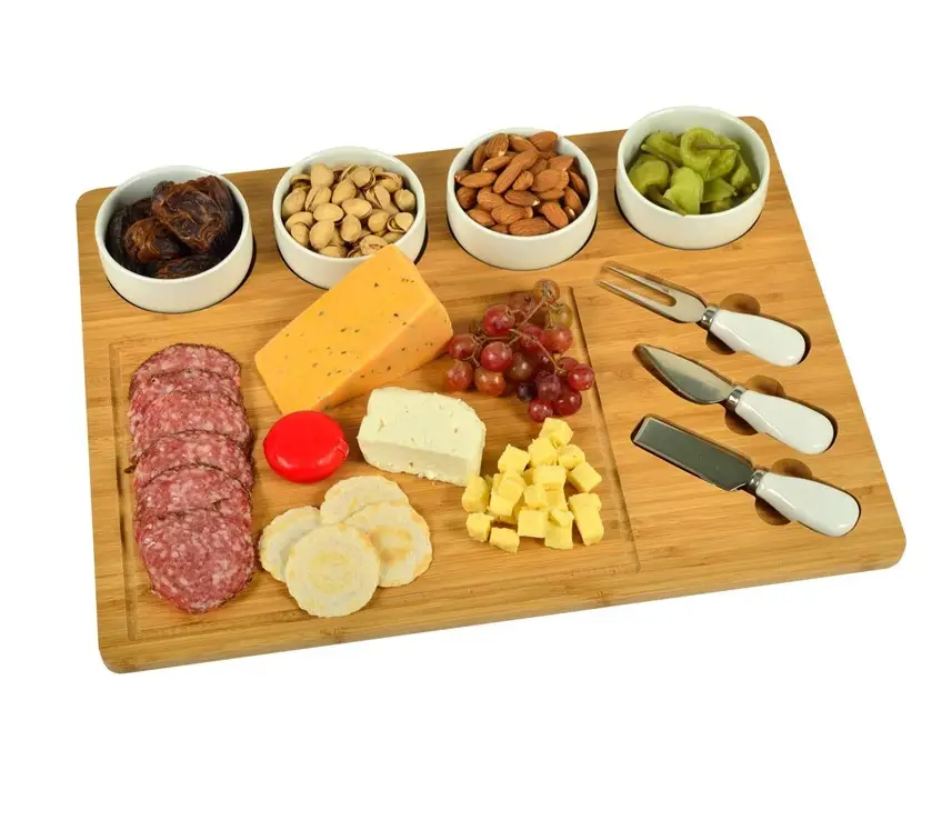 Premium gutes Geschenk neues Bambus käse Board Set mit Schalen und Messern