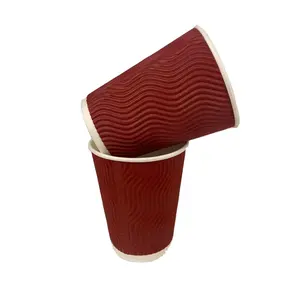 Custom 6Oz 12Oz Dubbele Muur Rimpel Papier Beker Voor Warme Dranken Cafe Bistro Gegolfd Papier Beker