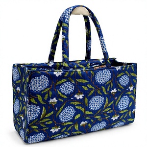 Bolso Tote de Algodón con Estampado Floral Azul para Mujer, Estilo Bohemio, Abierto, para Compras, Uso Casual en Todas las Temporadas - Product Image 4