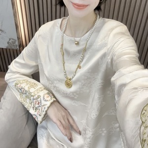 Traditional Chinese Style Embroidery Loose Fit Top Beige Pink Yellow Polyester Daily Wear - Product Image 2