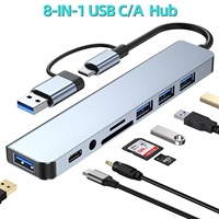Hub USB 3.0 Tipo-C 8 en 1, Estación de Conexión de Aleación de Aluminio con RJ45, USB 2.0, SD/TF para Laptop y Teléfono, Lector de Tarjetas de 8 Puertos