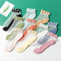 Fasion Cristal Bas Nouveau Style Transparent Sheer Chaussettes pour Femmes Cristal Dentelle Crew Perle Chaussettes