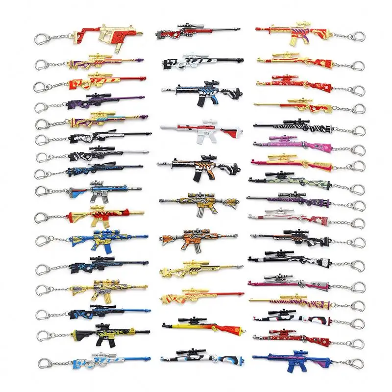 Chaveiros de armas de metal com 40 estilos, mini chaveiros de arma de metal