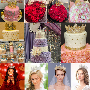 Tiara de diamantes de imitación grande redonda de estilo <span class=keywords><strong>baroco</strong></span>, accesorios para pastel, corona de diamantes de imitación para Navidad para decoración de flores o cabello - Product Image 6