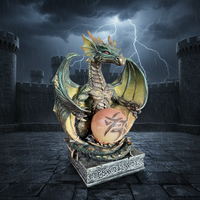 Statue de dragon gris médiéval en résine faite à la main, décoration de bureau et cadeau de collection, tenant thé et bougie, pour camarades de classe garçons
