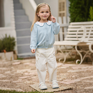 DB1260321 DAVE BELLA Maglione alla Moda per Bambine, Primaverile in Cotone, Grazioso Maglione Lavorato a <span class=keywords><strong>Maglia</strong></span> Azzurro Chiaro per Neonata - Product Image 3