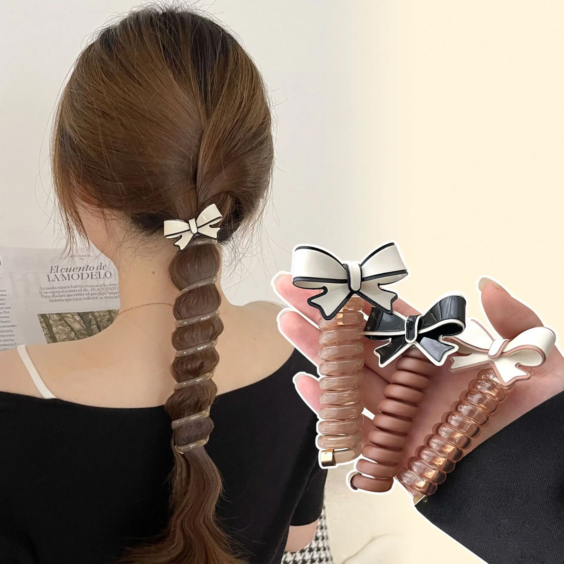 Japanische Mädchen Gummi Haarband mit Schleife Elastisch geflochtenes Telefon Spiral Haar gummis Mädchen Haarschmuck 9cm