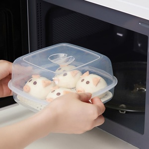 Household Kitchen Microwave Oven Heating Plastic <b>Steamer</b> Food Steamed Bun Multi-Layer Round Steam Box With Lid - Product Image 1