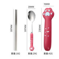 Vaisselle de 3 baguettes, cuillères, fourchettes, griffes de chat créatives vente en gros d'ensembles de couverts de cuisine durables vaisselle portable dessin animé