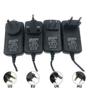 Wholesale AU US EU UK Plug Black Wall Charger Adaptor 12V 2A Switching Power Adaptor AC DC Power Adapters