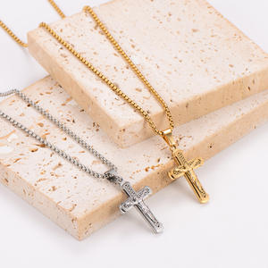 Collier Pendentif <span class=keywords><strong>Croix</strong></span> Crucifix Chrétien Classique en Acier Inoxydable Jésus Bijou <span class=keywords><strong>de</strong></span> Mode pour Hommes Vente en Gros - Product Image 1