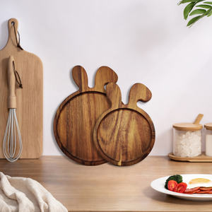 Service d'assiettes rondes service d'assiettes en bois d'acacia service de table couverts en bois avec logo personnalisable vaisselle - Product Image 5