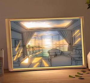 Ins Deco Wall Art Light Painting Picture Night Light USB Powered Dimming Wooden Picture Frame <strong>LED</strong> Rechargeable Lights Painting - Product Image 5