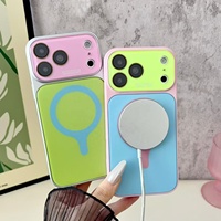 Coque de téléphone magnétique en acrylique multicolore pour iPhone 18 Pro, motif color block mat, antichoc, protection intégrale, compatible charge sans fil