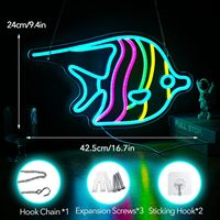 Enseigne néon personnalisée la plus vendue, forme de poisson, intensité réglable, corps de lampe en acrylique IP65, CRI 95 élevé, durée de vie de 50 000 heures