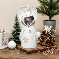 Figurine d'ange en résine avec cadre photo en forme de cœur, ornement de table de Noël, décoration de bureau, souvenir, cadeau