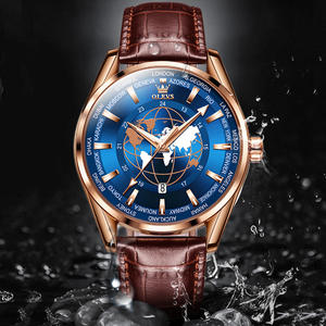 Montre-bracelet en cuir pour homme avec globe terrestre, montre de luxe à quartz, bracelet, montre décontractée, horloge - Product Image 5