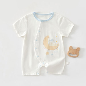 Combinaison pour bébé à manches courtes, été, fine, en pur coton, unisexe, combinaison pour ramper en climatisation - Product Image 2