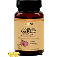 Gélules d'ail sans odeur personnalisées sous marque privée OEM, 4000 mg, extrait haute concentration 100:1, favorisant la santé cardiaque et immunitaire