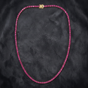 Collier tennis en rubis naturel ovale 6x4 mm, 16 pouces, 22 grammes, plaqué or, argent sterling 925, bijoux élégants et luxueux, cadeau - Product Image 4
