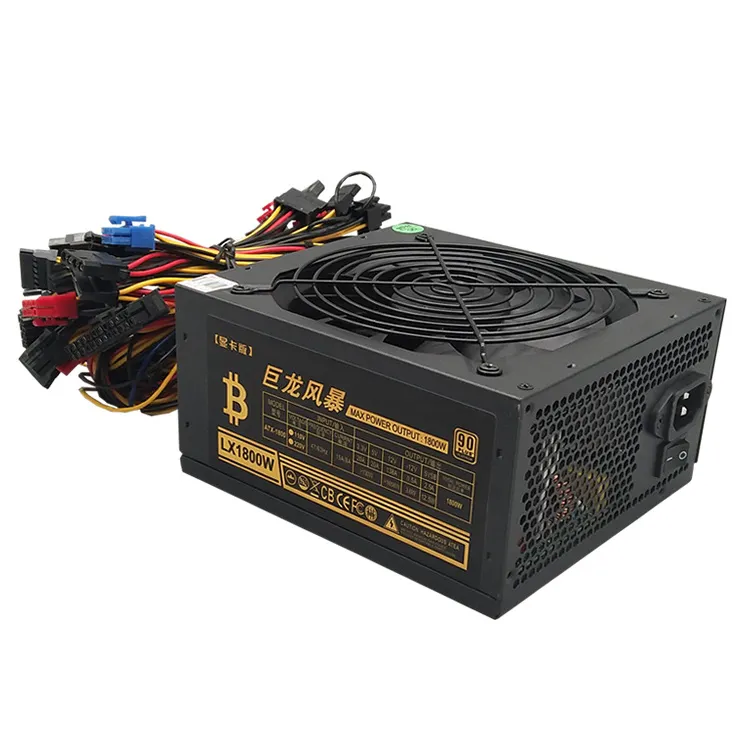 1800W Rated Computer Power Supply 90% High Efficiency AC 180-260V ATX Computer Power Source Support 8 CPU Card Max Up to 2000W