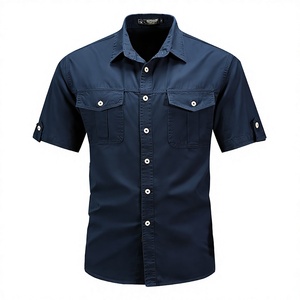 Outdoor <b>Men's</b> <b>Navy</b> <b>Blue</b> Short Sleeve Casual <b>Shirt</b> Turn-Down Collar Solid Summer Top - Product Image 2