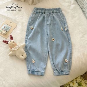 TongXingYuan Girls' Summer Pants Sky Blue Cotton Casual Cropped Pants With Rabbit Patches For Children - Product Image 1