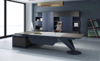 Conception de bureau de direction, table de bureau en stratifié noir mélamine, mobilier de bureau moderne, panneau convertible en bois moderne