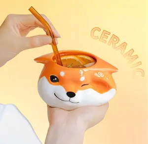 Tasse en céramique créative de renard mignon 3D 300ml tasses drôles de style américain pour le café et le lait lors des fêtes