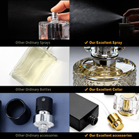 Flacon de parfum vintage vide en verre carré, vaporisateur d'eau de parfum, flacon avec couvercle en dôme noir brillant, boîte cadeau haut de gamme, impression personnalisée