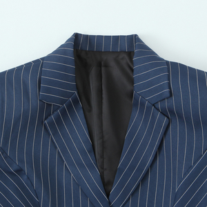 Nuovo <span class=keywords><strong>Blazer</strong></span> da <span class=keywords><strong>Donna</strong></span> Stile Europeo Americano 2026 con Risvolto <span class=keywords><strong>a</strong></span> Strisce Blu Navy e Orlo <span class=keywords><strong>a</strong></span> Balza, Maniche Lunghe Traspiranti - Product Image 4