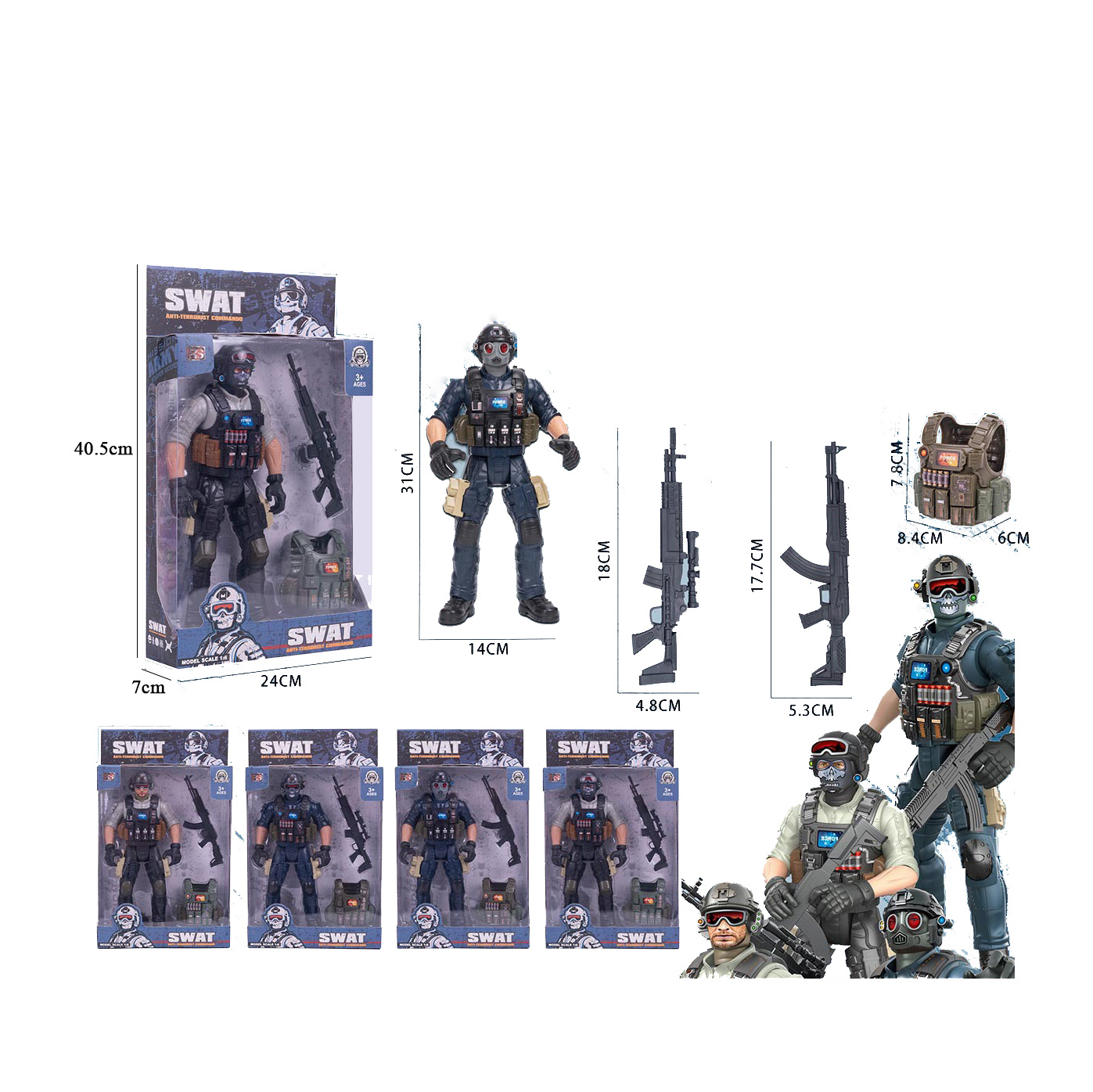 2/16限定 こち亀 両さん SWAT Paratrooper 7体セット Amazon | こち亀 スワット 両さん アクションドール 初回限定