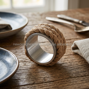 Luxe Bois Cristal Perle Porte-Serviettes Corde Conception Nouveau Modèle Aluminium Métal Serviette Anneau Décoration De Table pour les Mariages Stocké - Product Image 3