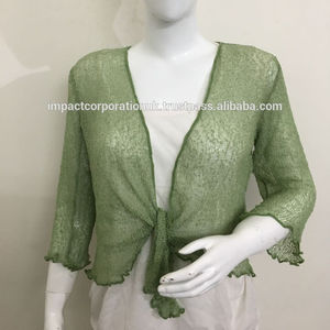 Meilleure vente en Europe Bali IKAT femmes taille unique filet extensible haussement d'épaules Cardigan solide motif plume automne/hiver grande taille - Product Image 3