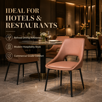 Chaise de salle à manger moderne à dossier incurvé, assise en terracotta rembourrée avec pieds en métal noir pour hôtel et restaurant