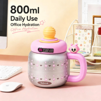 Bouteille isotherme portable en acier inoxydable de 800 ml avec paille, motif dessin animé mignon personnalisé pour enfants, cadeau idéal pour filles