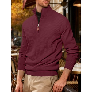 Sudadera de cuello alto para hombre de alta calidad con cremallera corta, manga larga, jacquard diagonal, acanalada, de peso pesado, estilo casual urbano. - Product Image 1