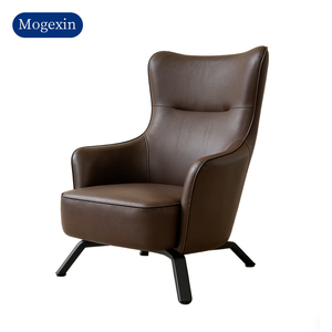 Fauteuil d'appoint en cuir à dossier haut de conception italienne, canapé individuel moderne pour salon, matériau en cuir personnalisable - Product Image 5