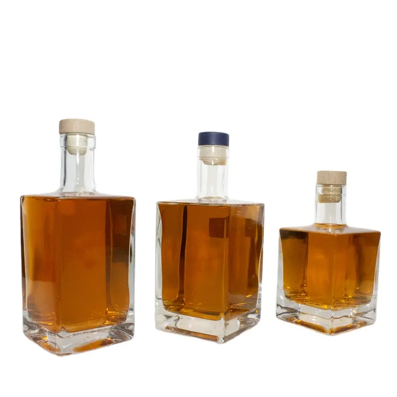 Customized 500ml 700ml 750ml hot sale square bottle spirits vodka whisky brandy gin rum bottle