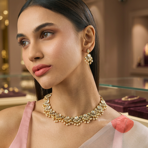Collier en alliage de zinc avec motif de fleurs courtes Kundan et pierres blanches 176349, accessoire de mariage élégant - Product Image 3